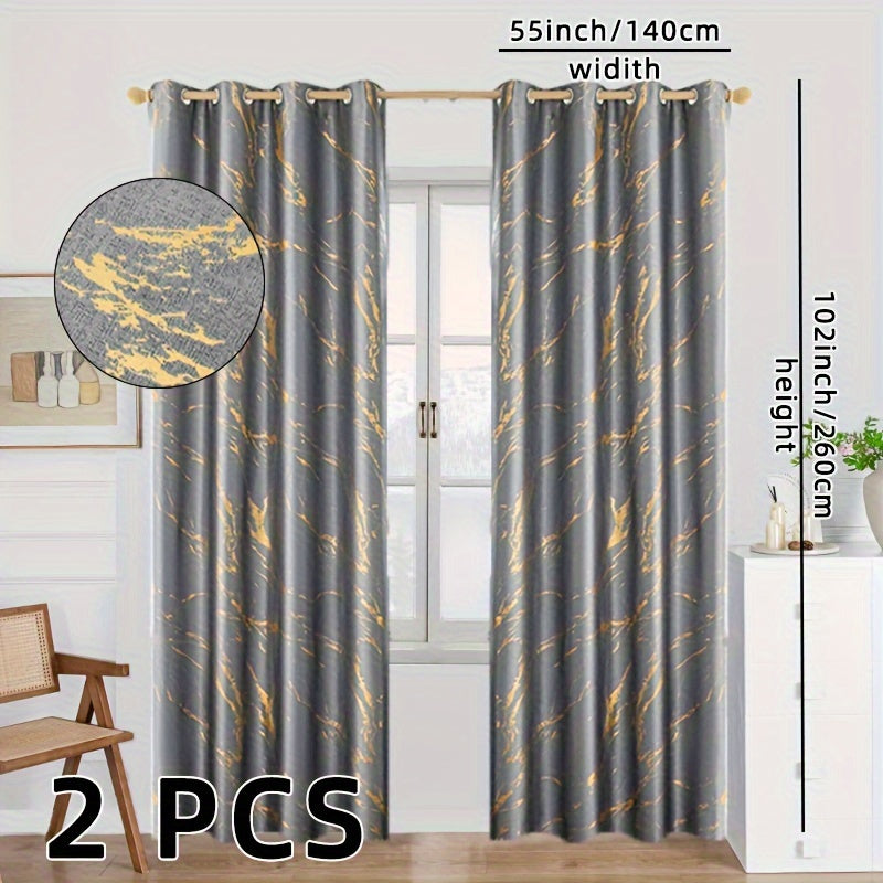 2 Pezzi di Tende Oscuranti in Marmo Stampato con Foglia d'Oro - Copertura per Finestre per Soggiorno e Camera da Letto
