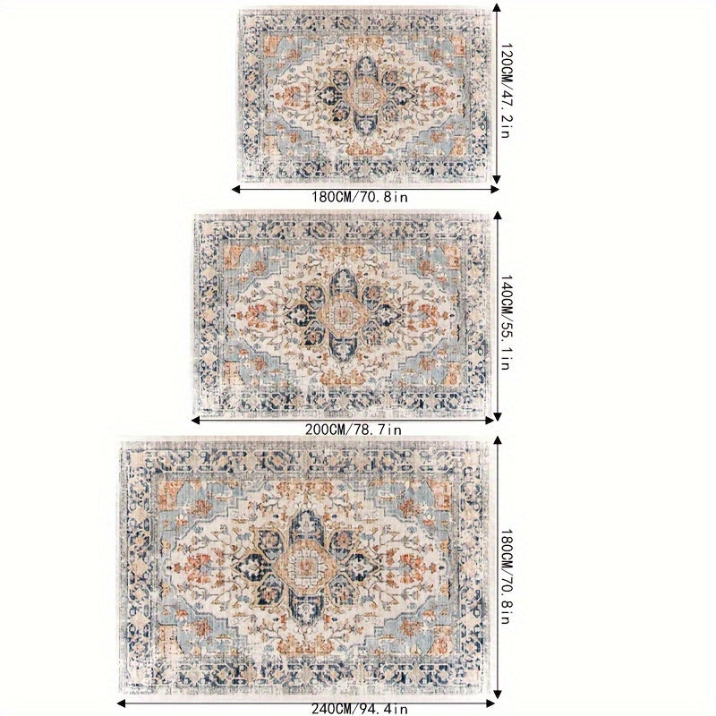 Vintage Bohemian Outdoor Rug - 850g/0.8cm Thick, Water Resistant, Non-Slip Washable Carpet for Terrace, Patio, Veranda, Machine Washable