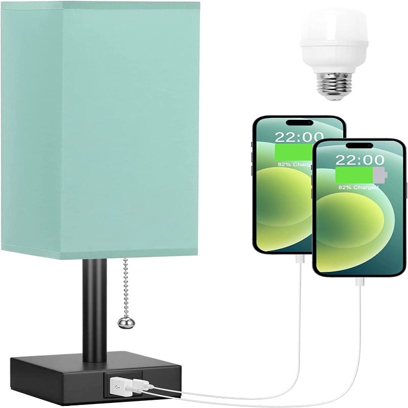 Table lamp with 3 brightness levels - 2700/3500/5000K Night light with USB ports and pull cord