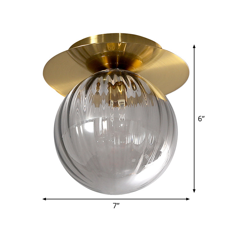 GlobeFlush - Lampada da soffitto con montaggio a incasso finitura dorata con vetro d'acqua fumé