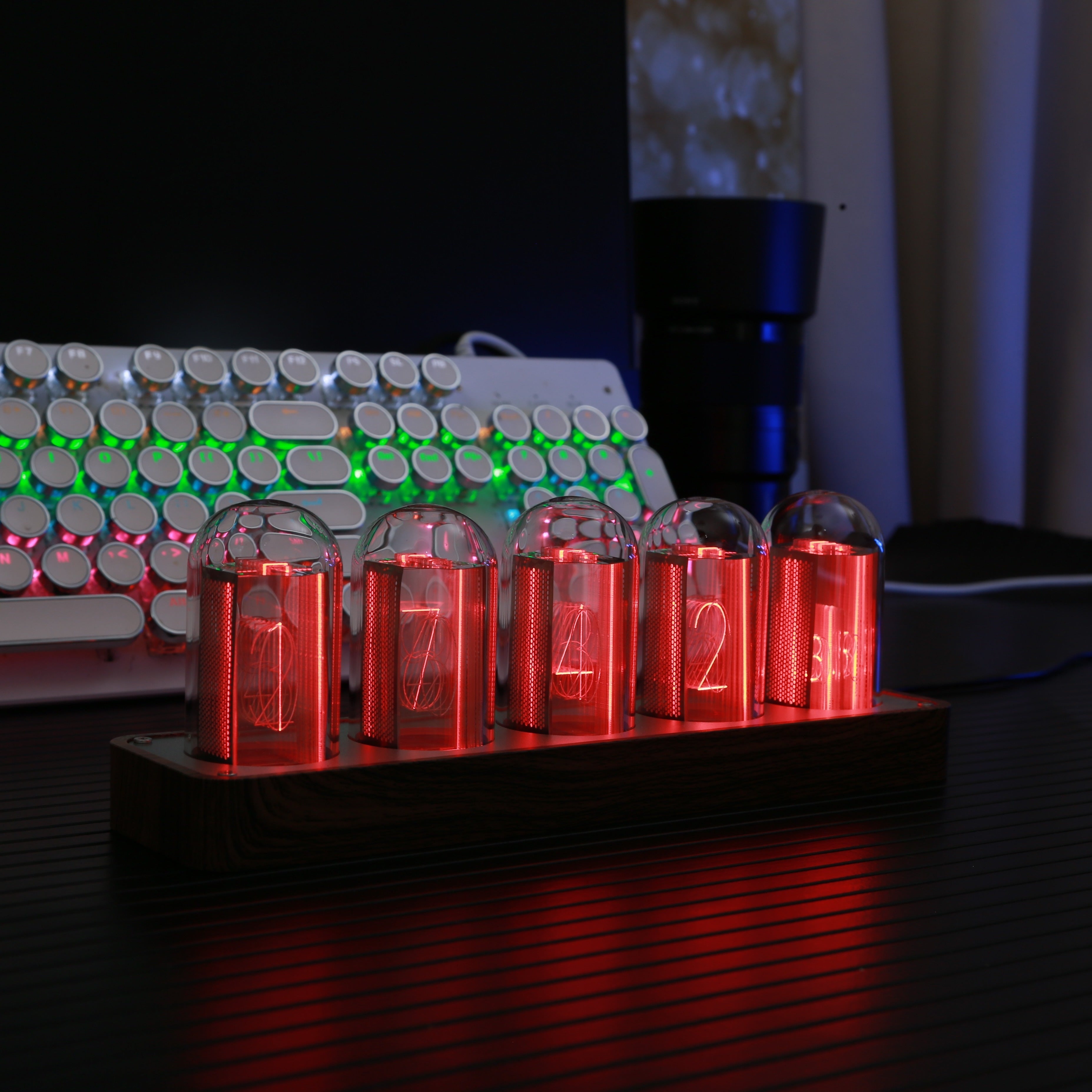 ClocTeck Nixie Tube Clock - Retro Digital Desk Clock, Supports Wi-Fi Time Calibration (Walnut Color)