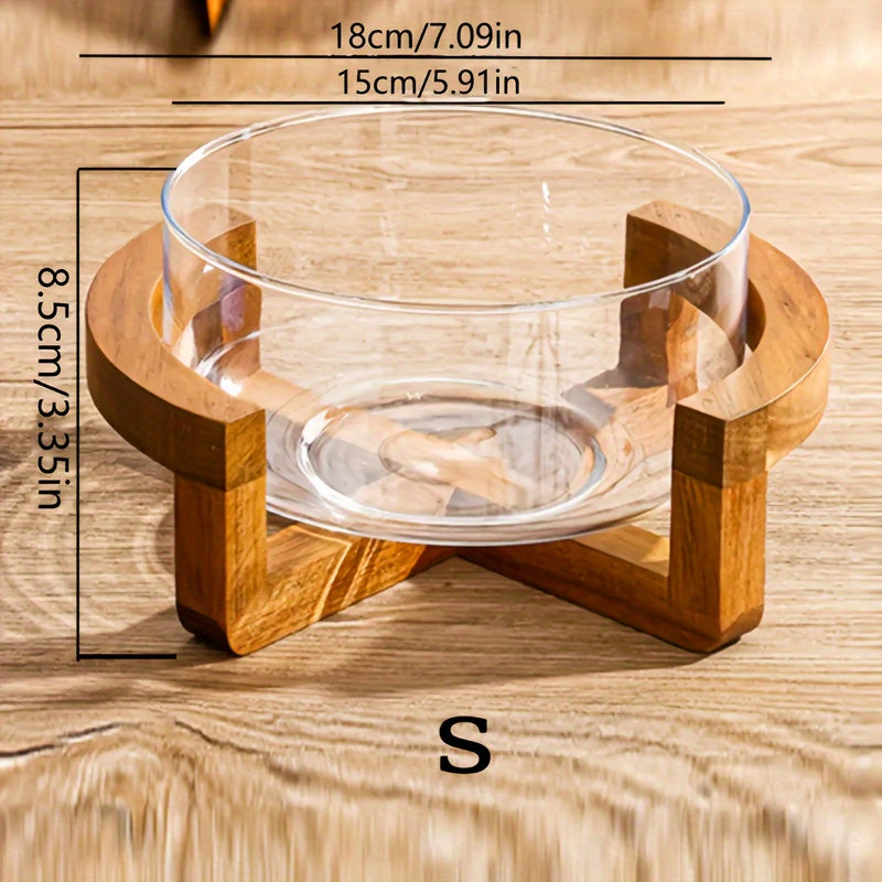 Faridabio - Bamboo & Glass Fruit Bowl Set with Wooden Stand