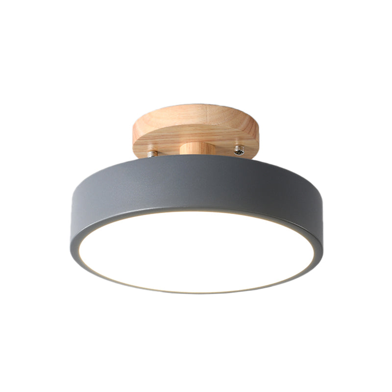 Lámpara de techo LED escandinava con tambor y madera para pasillo