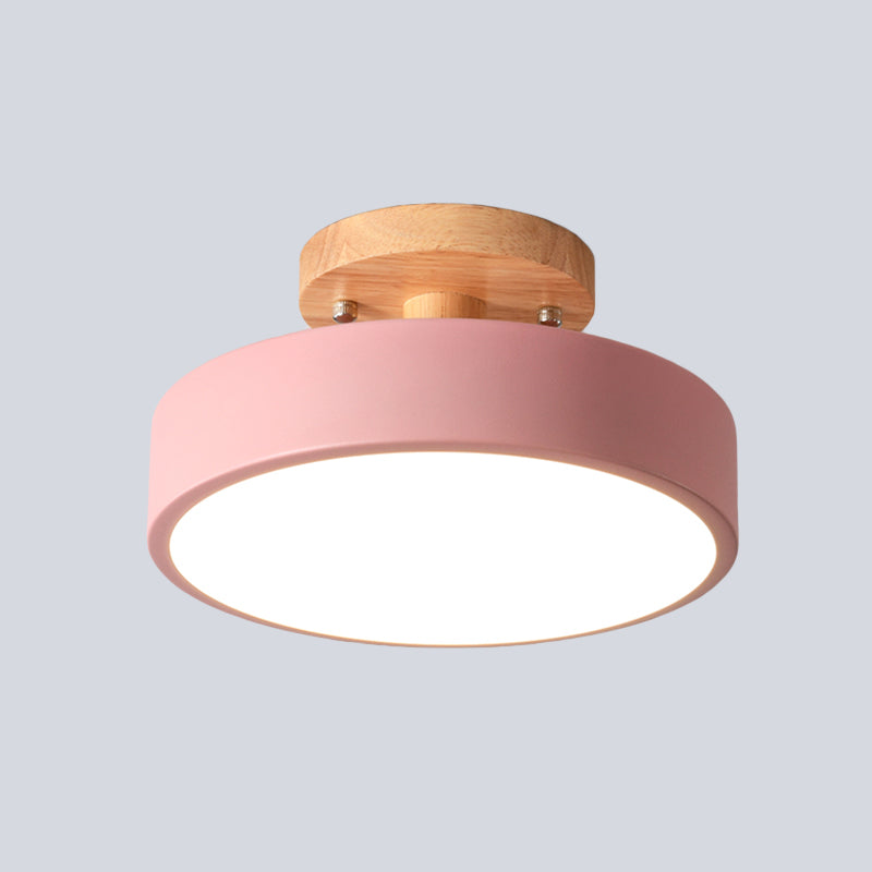Lámpara de techo LED escandinava con tambor y madera para pasillo