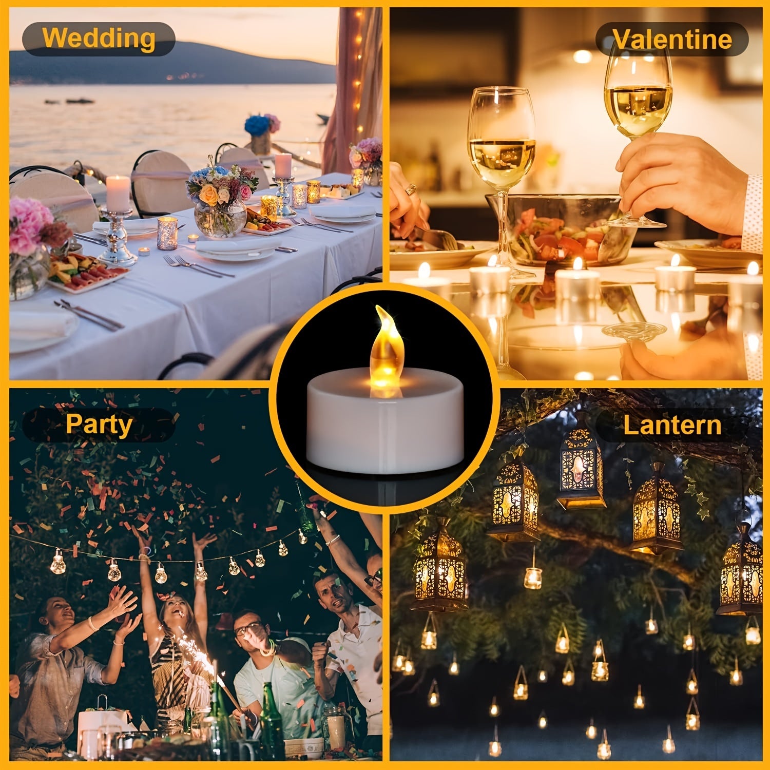 Candele LED per tè - Alimentate a batteria, Giallo caldo, Candele senza fiamma, Luce tremolante per oltre 150 ore (5, 12, 24, 50 pezzi)