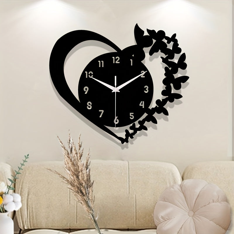 Silent Heart-Shaped Acrylic Wall Clock - Frameless Love Design for Living Room, Bedroom & Office