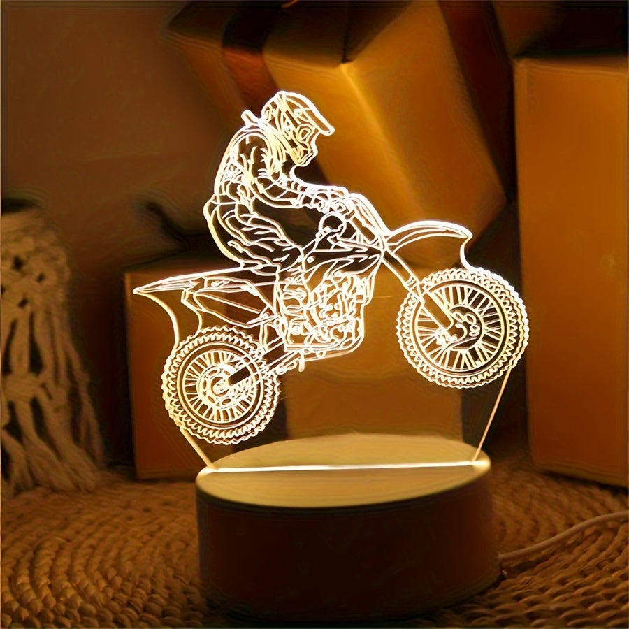 MotoLamp - 3D LED Night Lamp Motocross Theme, USB-Powered Ambient Light