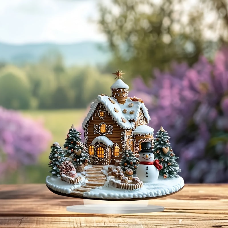 DecoGember - Acrylic Gingerbread House with Snowman, Modern Christmas Table Decoration