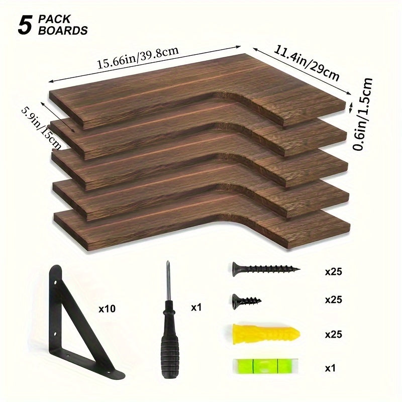 RusticCorner - 3/5 Pieces Floating Corner Shelf - Wooden Wall Decoration and Storage Rack