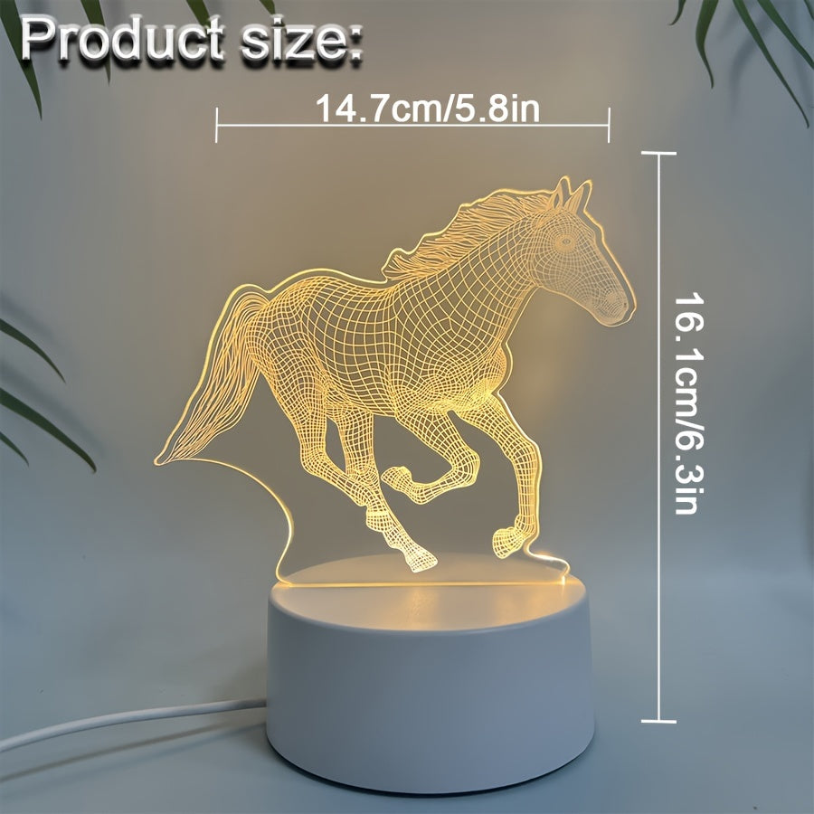 DierenLicht - Geometric Horse Night Light, USB-Powered LED Table Lamp