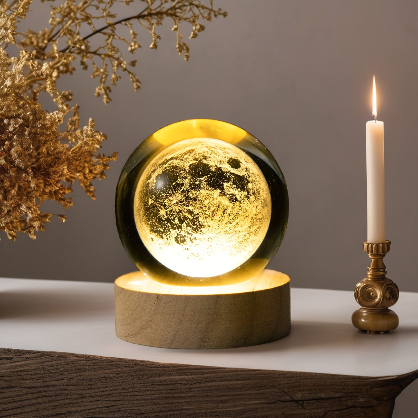 MoonCrystal - Moon Crystal Ball Lamp with Wooden Base