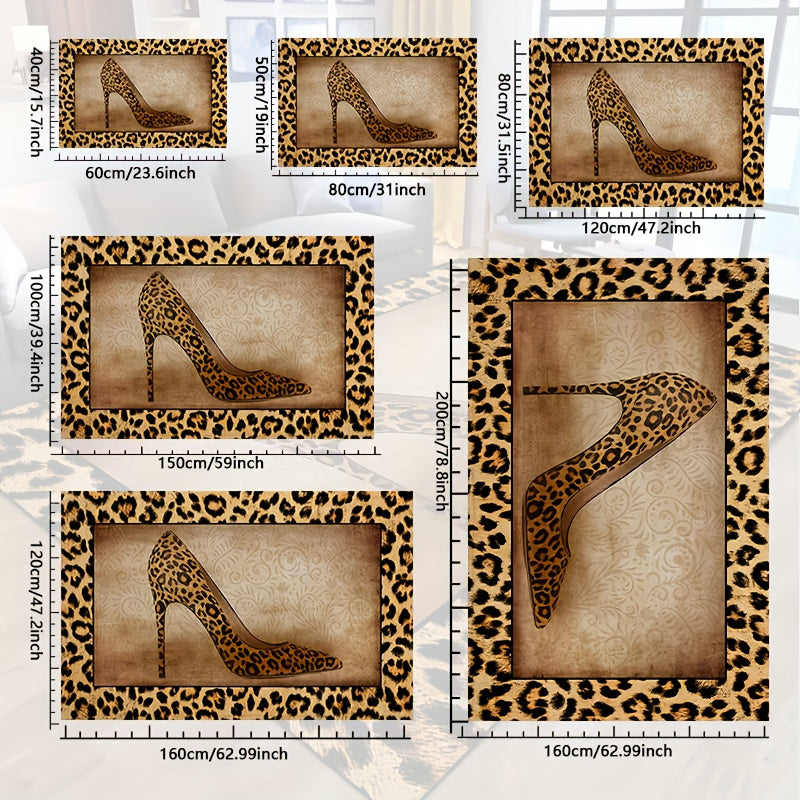 Tappeto Antiscivolo Lavabile - Tappeto Impermeabile per Ingresso, Soggiorno, Camera da Letto, Terrazza Esterna - Design a Stampa Leopardo con Tacchi Alti