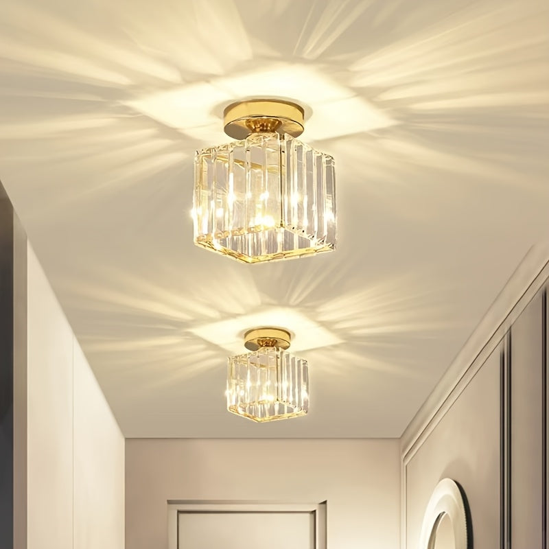 CrystalLuxe - Lampada da soffitto moderna E27 LED, nero oro con vetro di cristallo