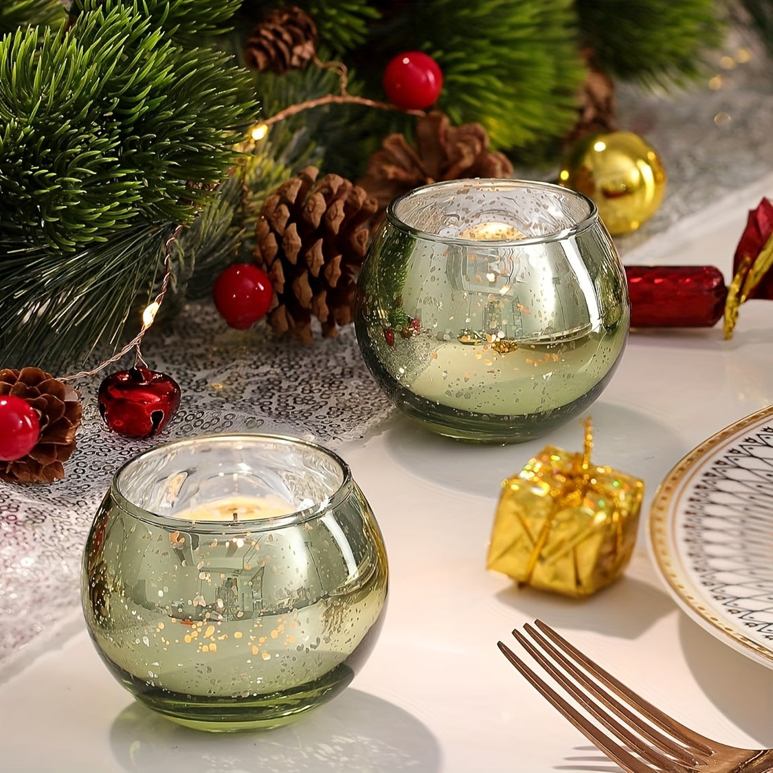 6/12 pieces Green Glass Tea Light Holders - Table Decoration for Parties