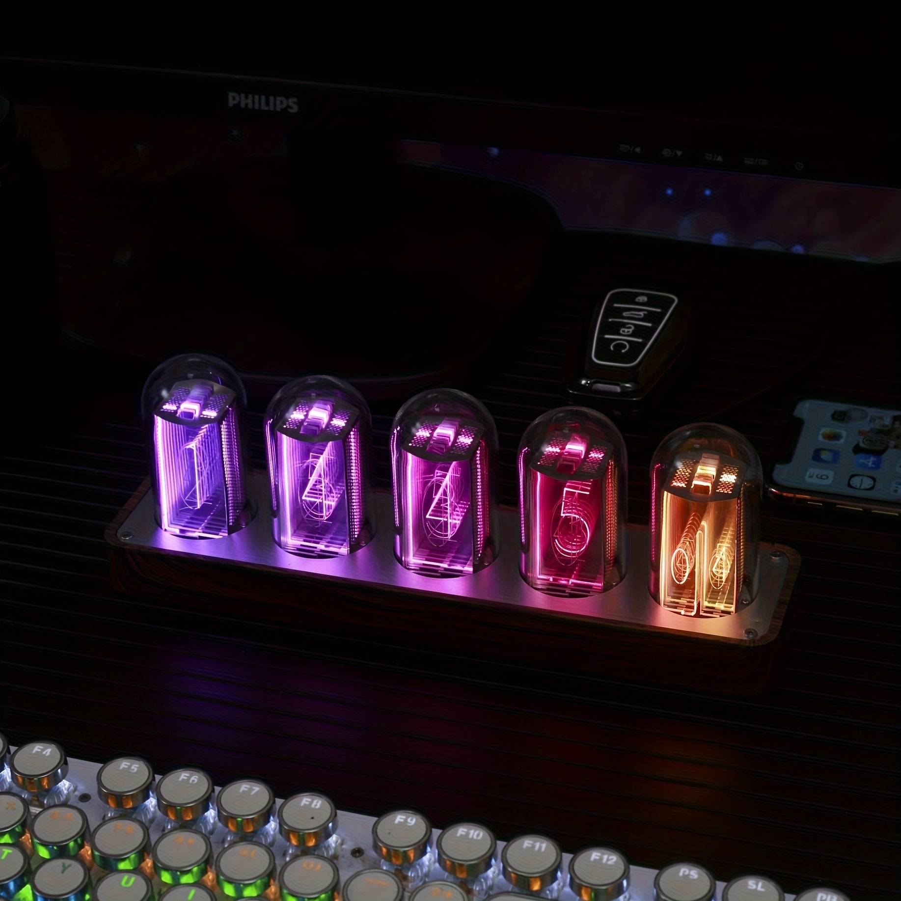 ClocTeck Nixie Tube Clock - Retro Digital Desk Clock, Supports Wi-Fi Time Calibration (Walnut Color)