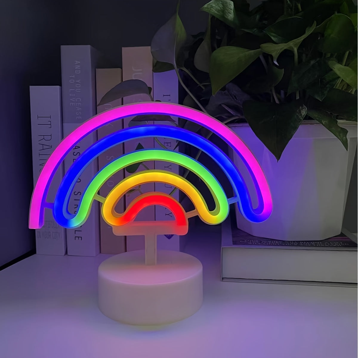 RainbowGlow - Cute Rainbow Neon Light with Lamp Base