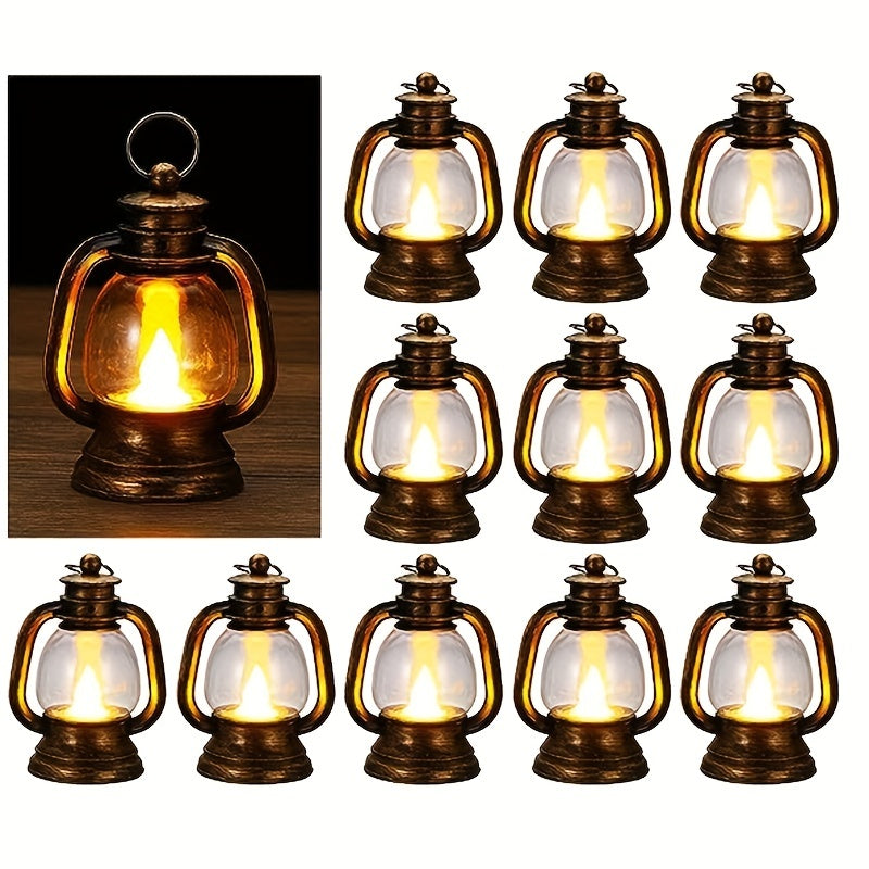 12 unidades de Mini Lanternas de Natal Vintage com LED - Luzes Piscantes para Decoração Festiva