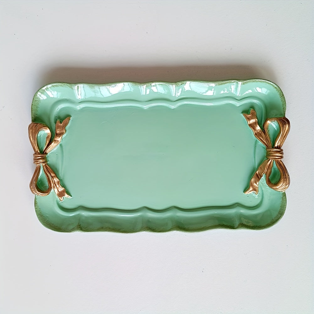 VintageServe Dessert Table - Rectangular Resin Candy Dish with Bow Closure