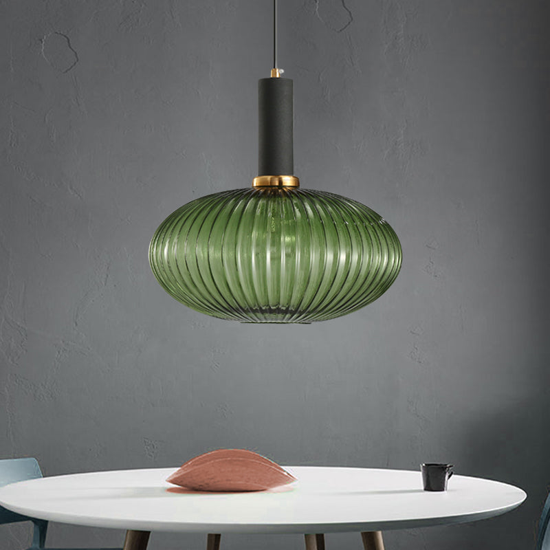 Zwarte/Gouden Moderne Hanglamp met Ribbelglas