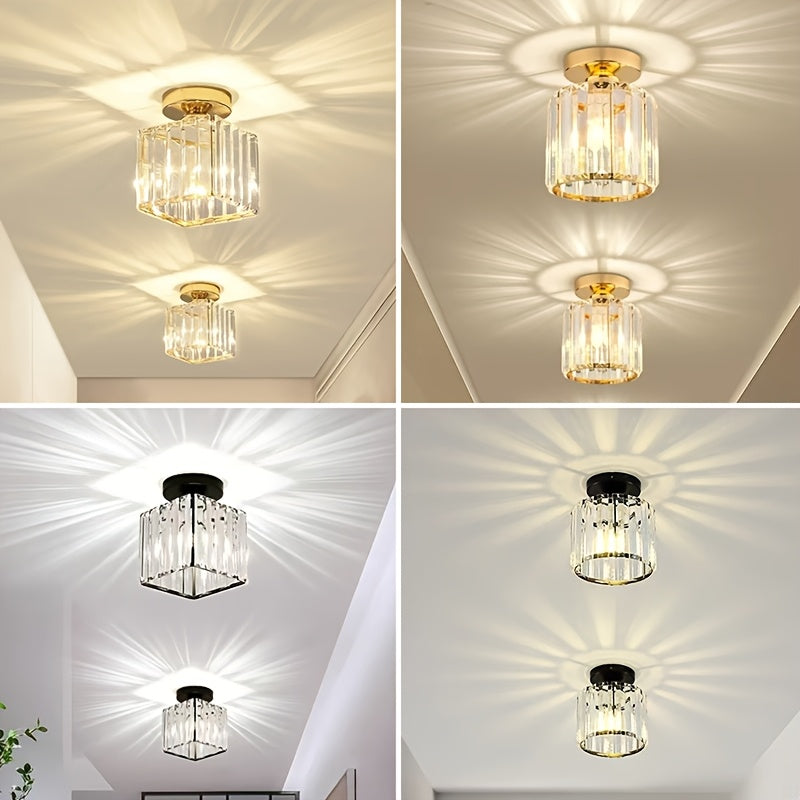 CrystalLuxe - Lampada da soffitto moderna E27 LED, nero oro con vetro di cristallo