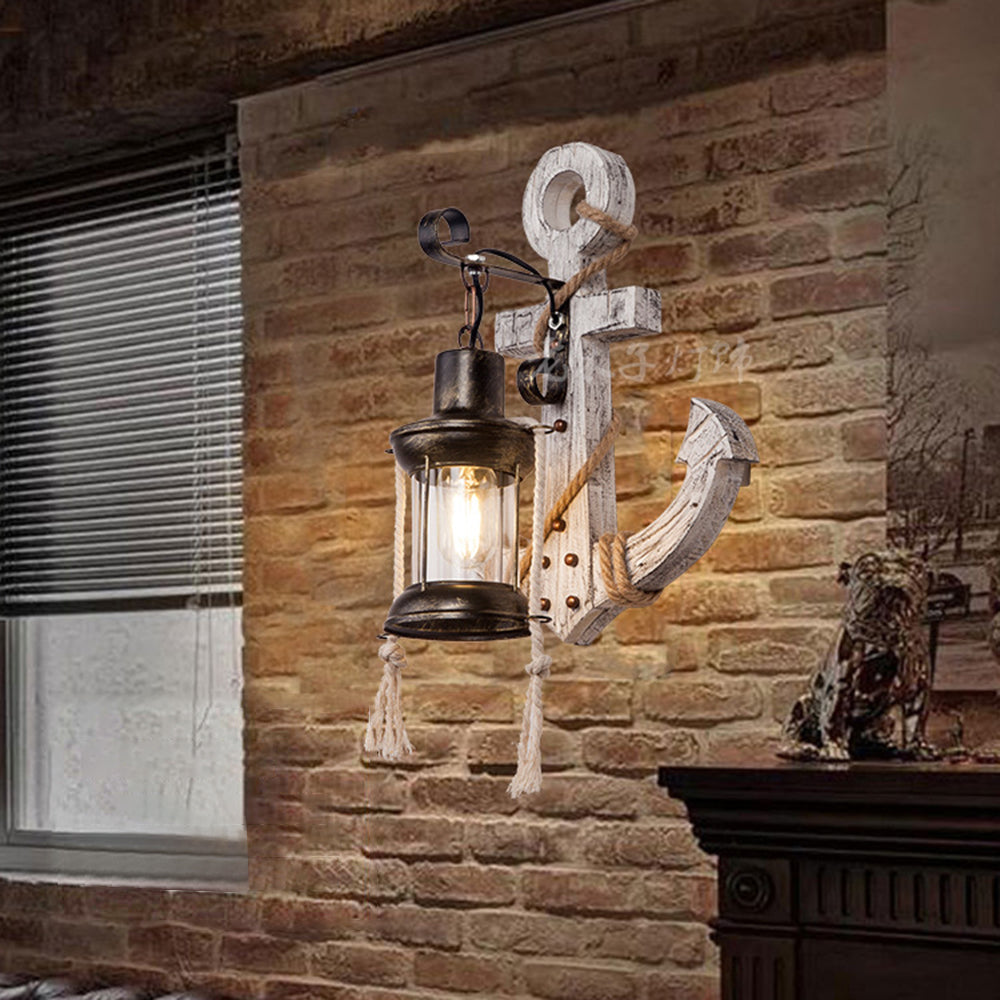 Austin Vintage LED Wall Lamp - Anchor, Dining/Living Room, Metal/Wood