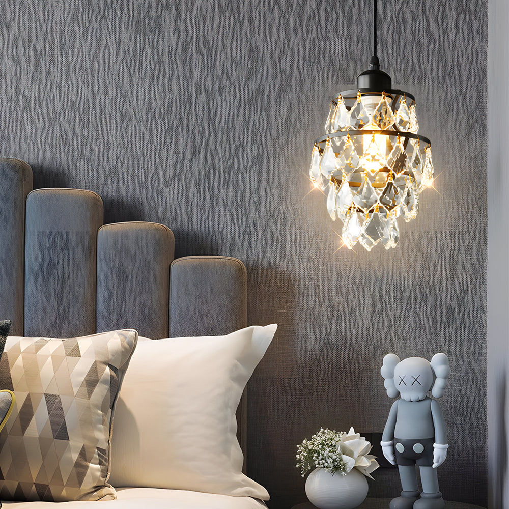 Lampada a sospensione in cristallo oro/nero - Mini lampadario a 1 luce