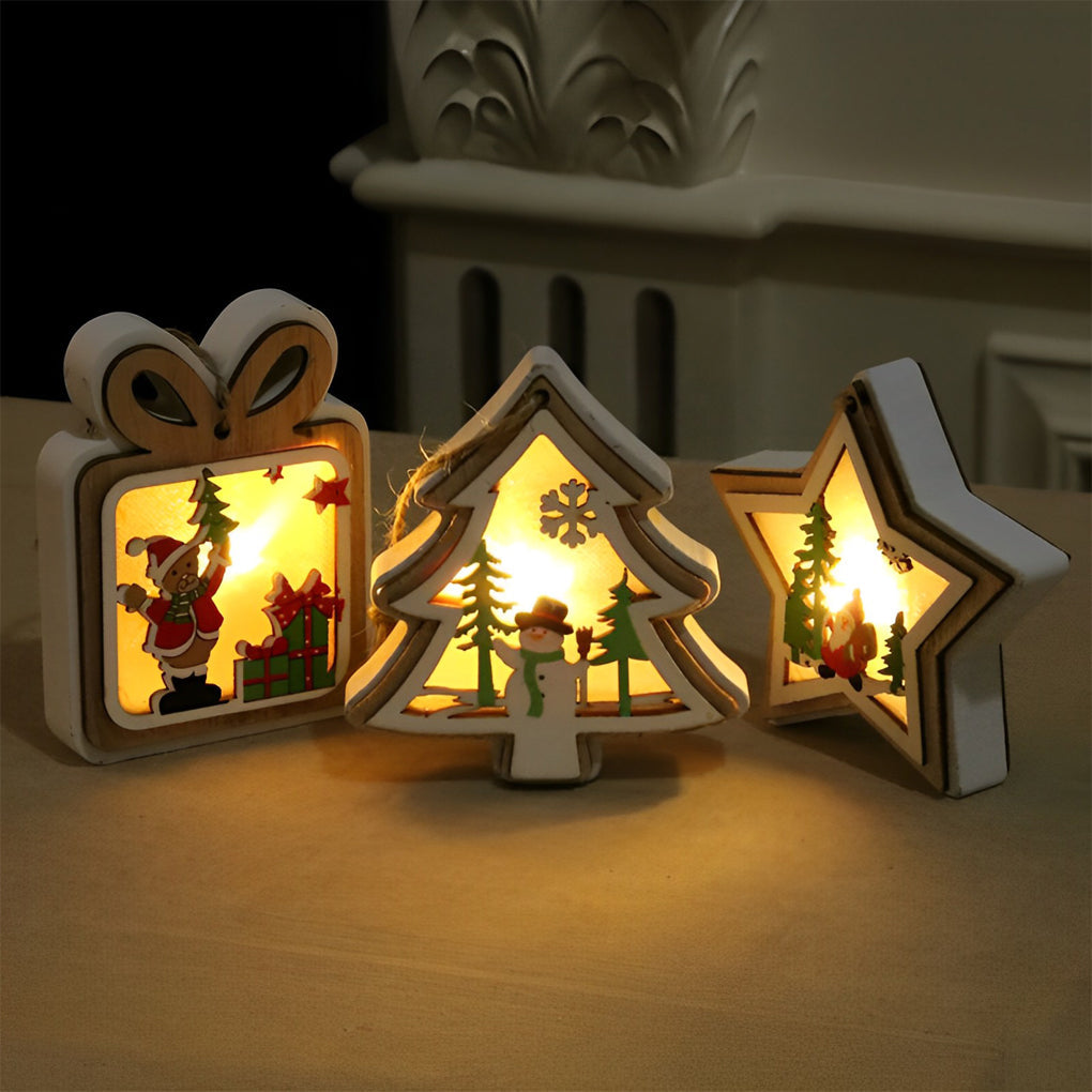 2 Pezzi Ornamenti Appesi Moderni in Legno con Batteria a Filo
