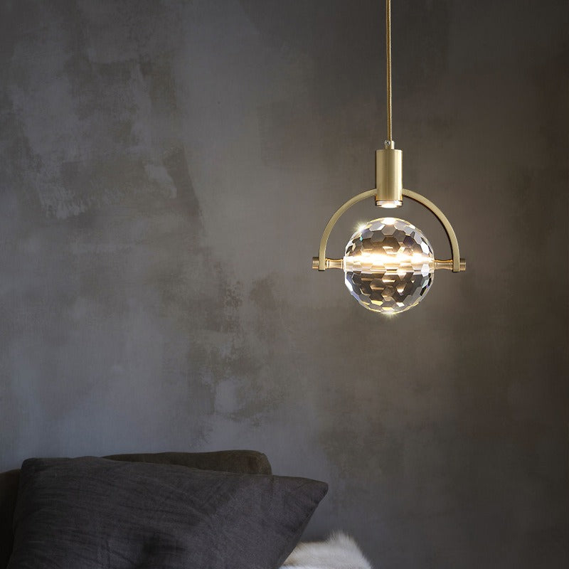 Lámpara colgante LED moderna de anillo con cristal