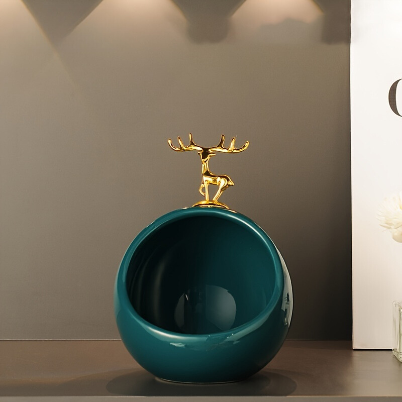 DeerBox - Modern Ceramic Storage Bowl with Metal Deer Lid