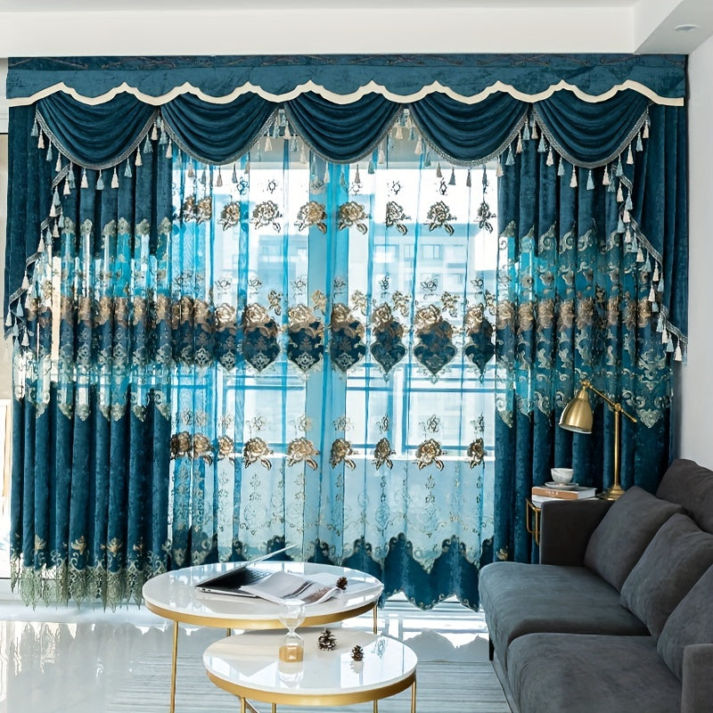 Cortinas Bordadas de Chenilla Hol - Cortinas Protectoras contra el Sol para Sala de Estar, Comedor, Dormitorio