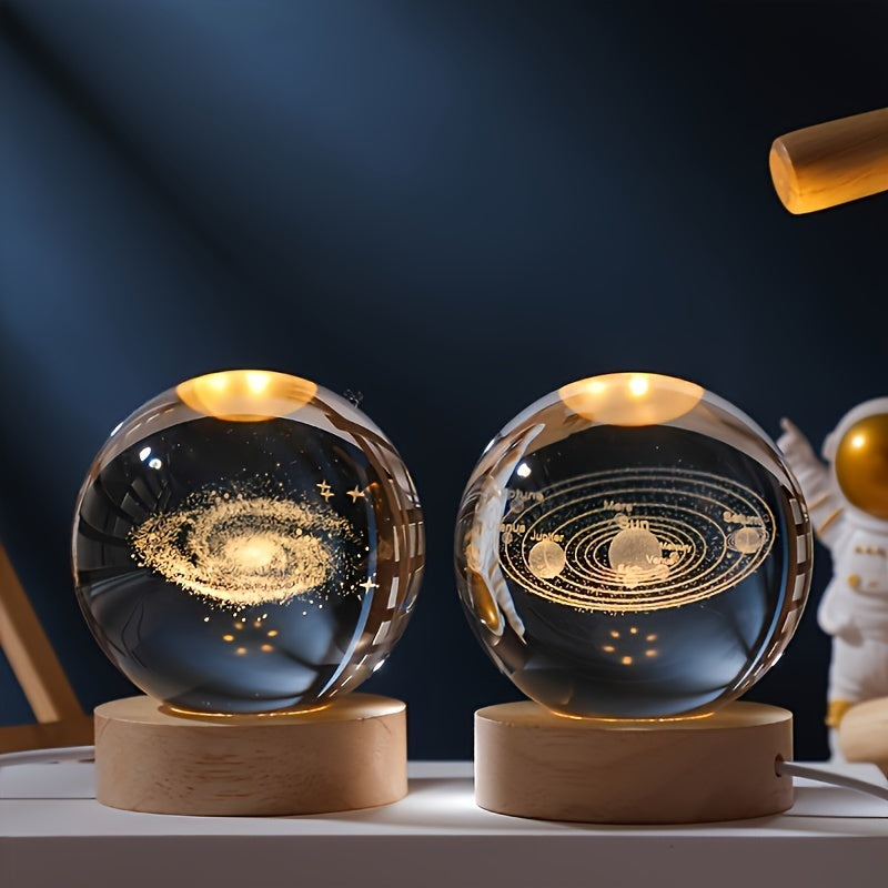 LuminaSphere - 3D Crystal Ball LED Table Lamp with Wooden Base