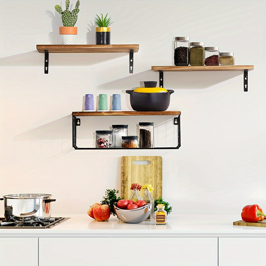 TowelShelf - 3 Pcs Wooden Floating Storage Rack - Wall-Mounted Bathroom Shelves