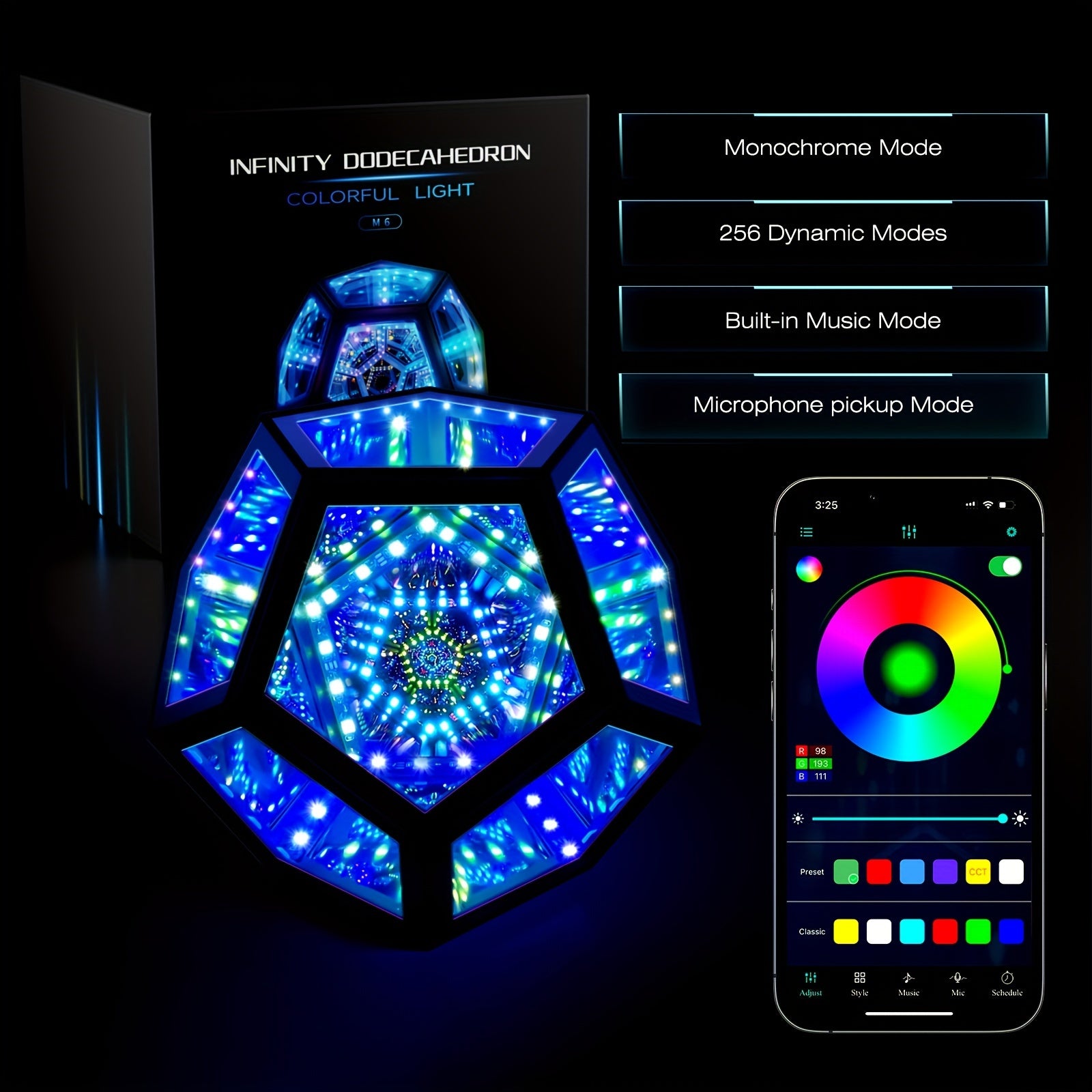 InfinityGlow - Magical Colorful Dodecahedron Lamp with 3D Infinite Mirror and RGB Lighting