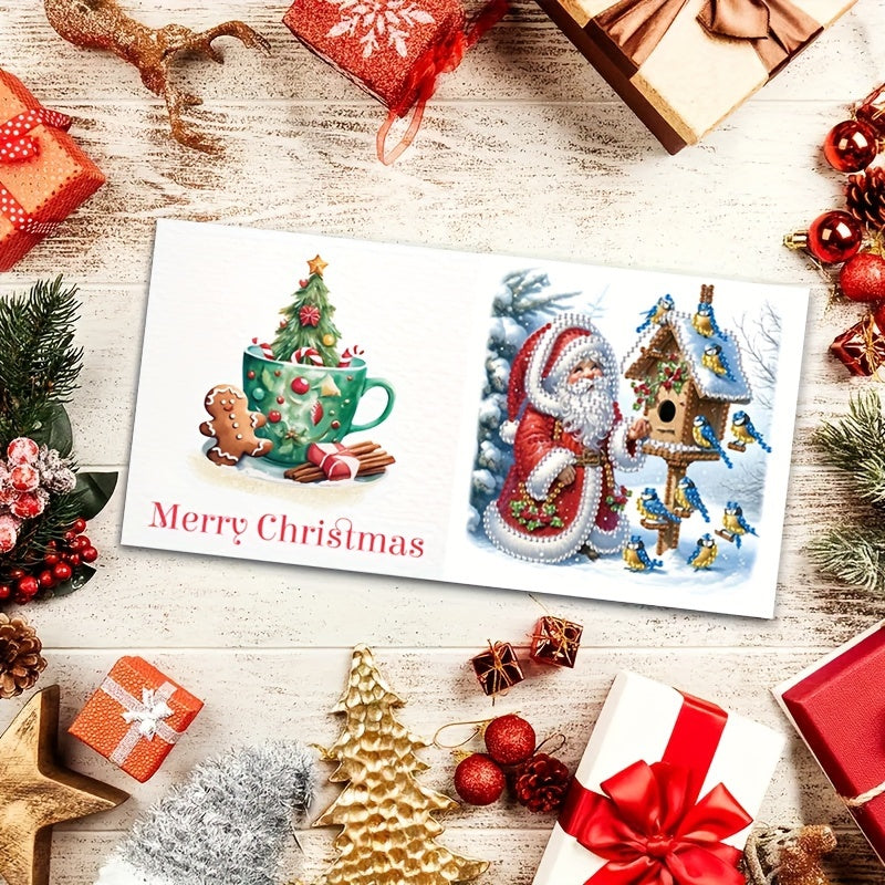 6-Pack Christmas Diamond Painting Card Kit - Festive Greeting Cards with Snowman, Santa Claus, Christmas Tree, Flowers, Birds, and Squirrel Designs, Unique Handmade Gift Set for Loved Ones
