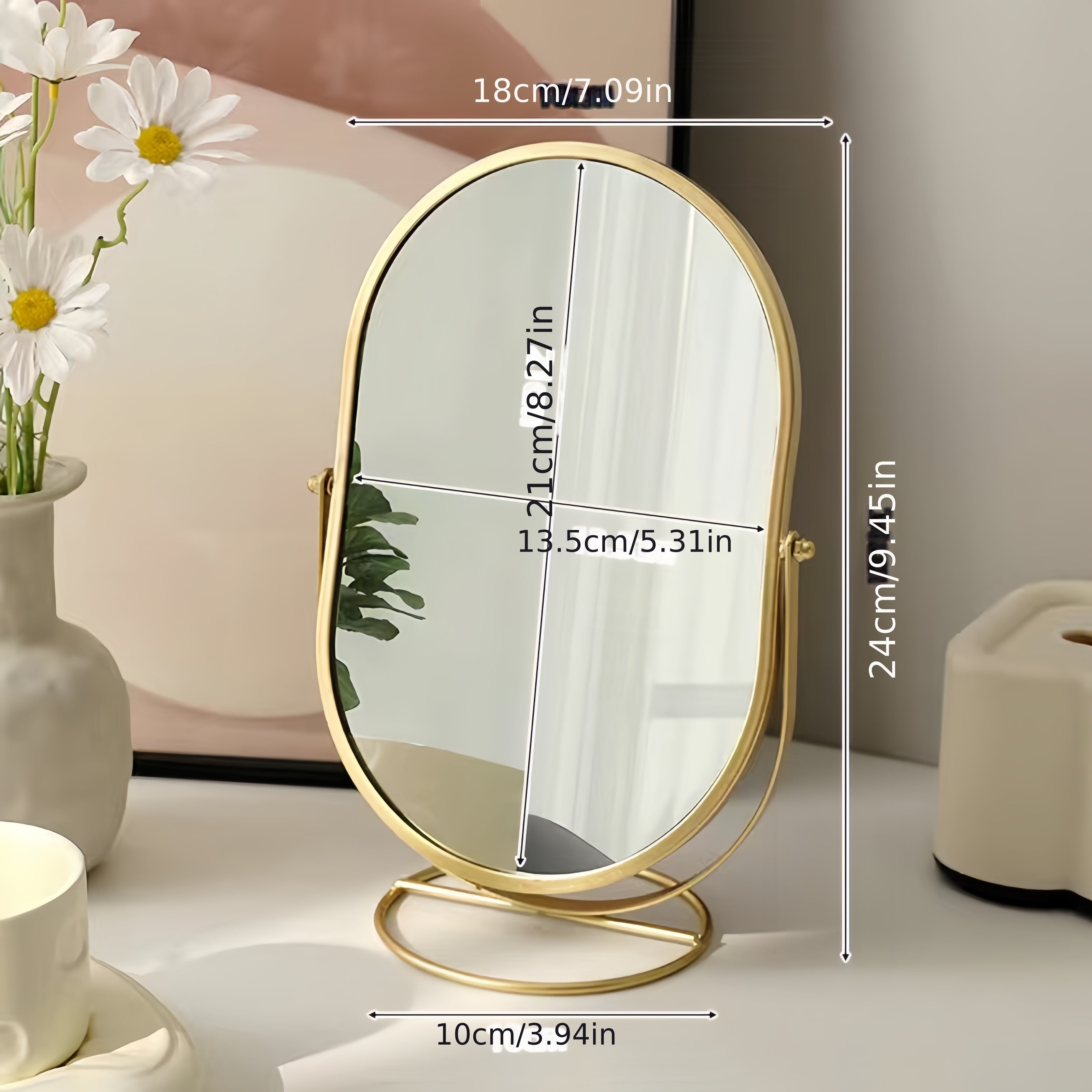 Specchio per Trucco Rotante a 360° – Cornice in Ferro, Compatto e Portatile, Nessuna Elettricità Necessaria