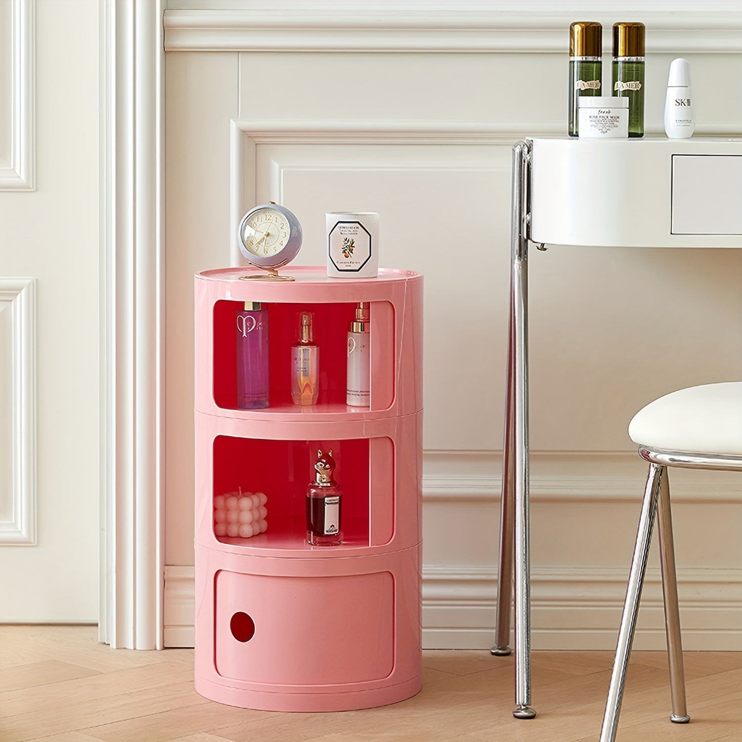 Mesa de Cabeceira Redonda – Móvel de Arrumação Branco