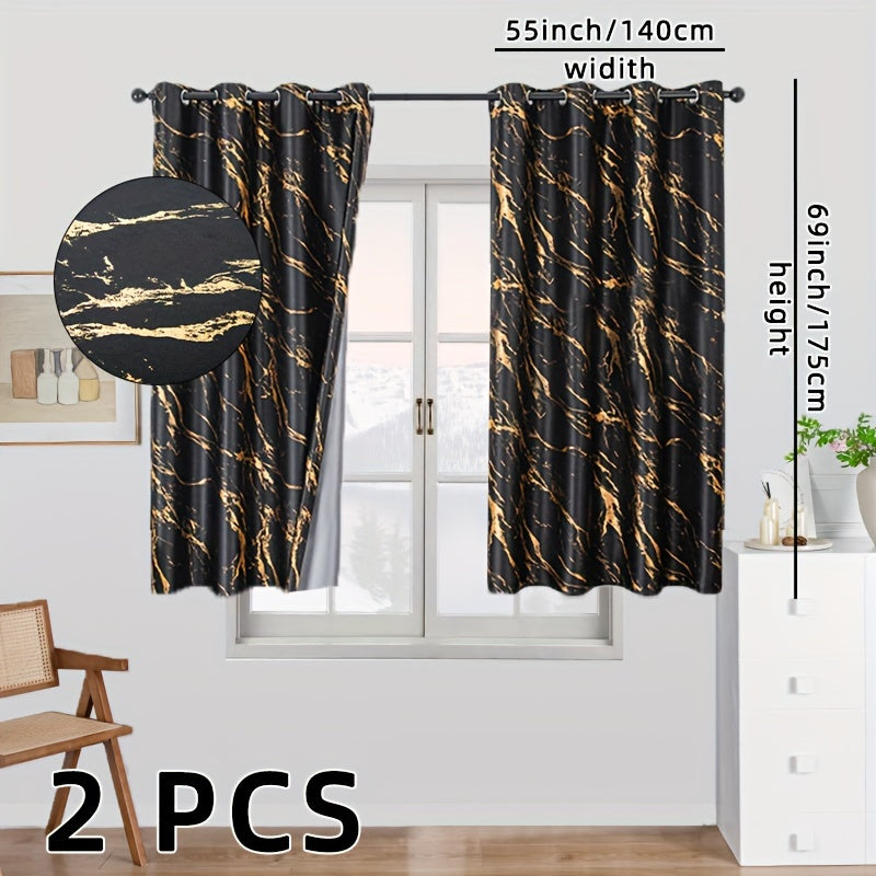 2 Pezzi di Tende Oscuranti in Marmo Stampato con Foglia d'Oro - Copertura per Finestre per Soggiorno e Camera da Letto