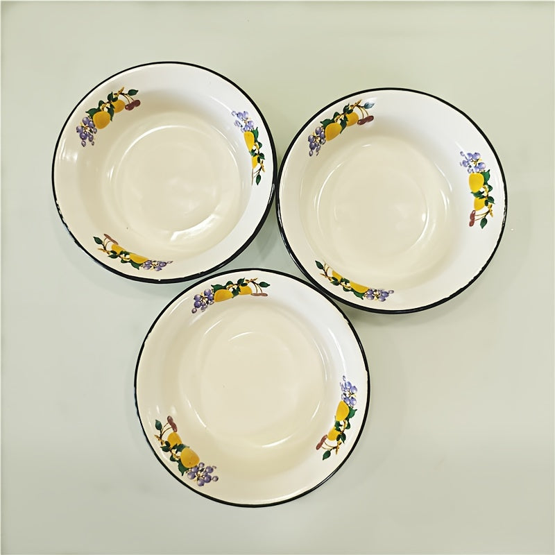 FlowerEnamel - Conjunto de 3 Peças Tigelas de Esmalte com Flores Vintage para Cozinha e Sala de Jantar