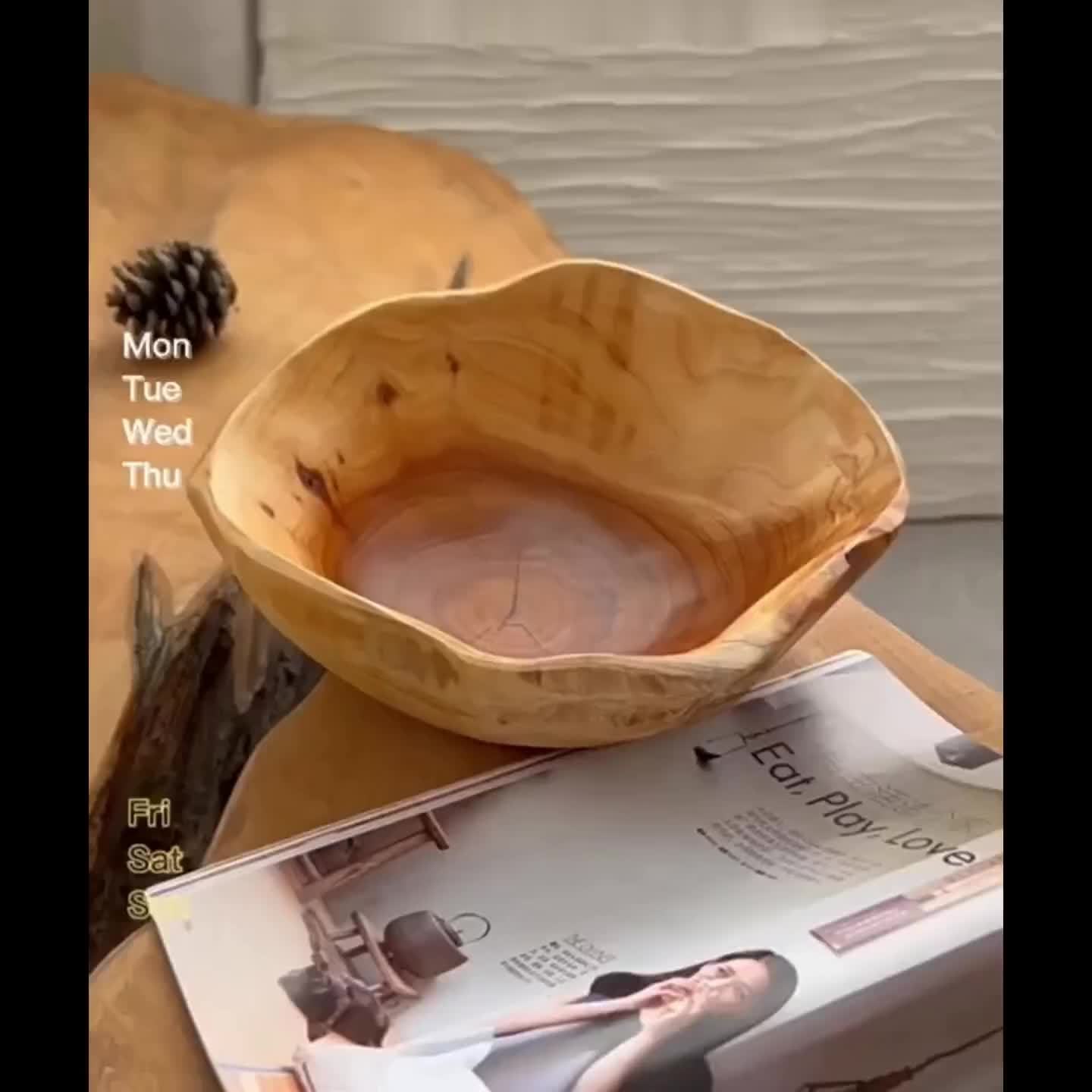 OctaWood-Fruitkom - Tigela Octogonal Maciça de Madeira para Casa e Restaurante