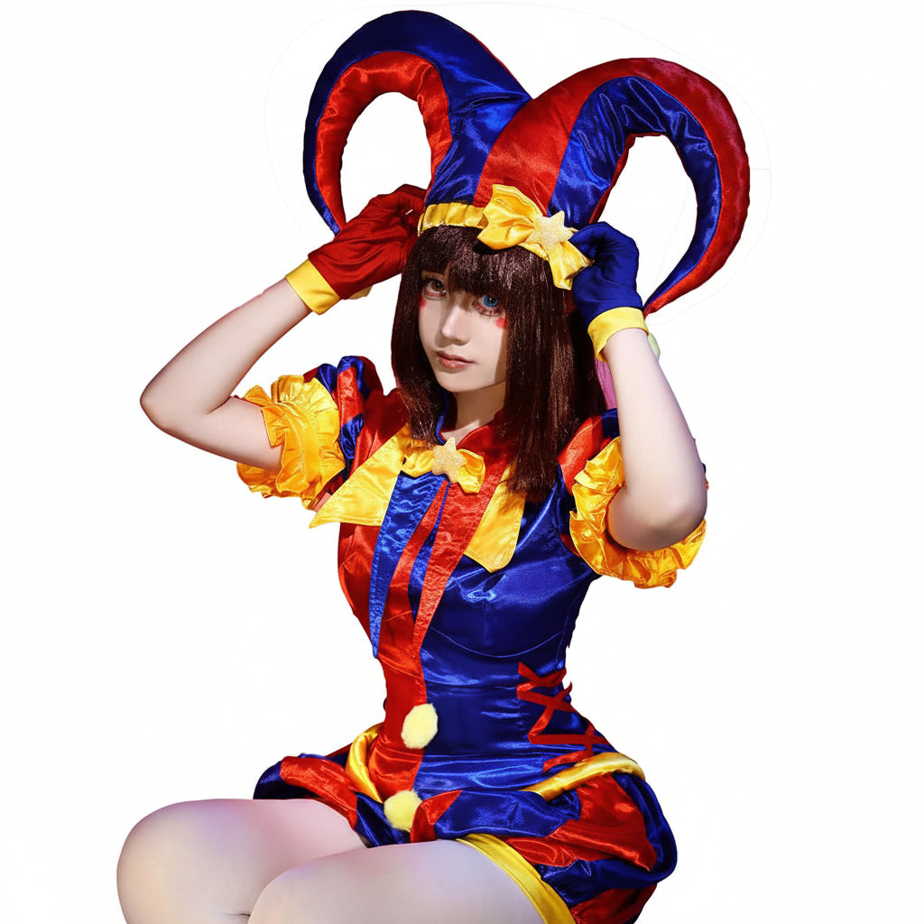 Fato de Carnaval de Palhaço Satinado para Mulher Multicolor
