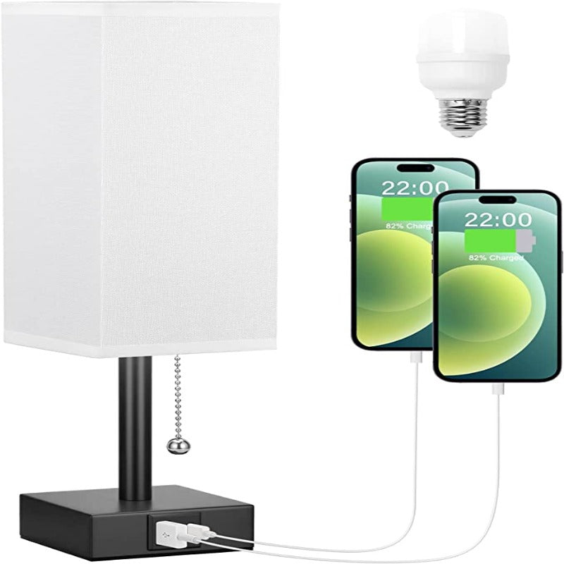 Table lamp with 3 brightness levels - 2700/3500/5000K Night light with USB ports and pull cord