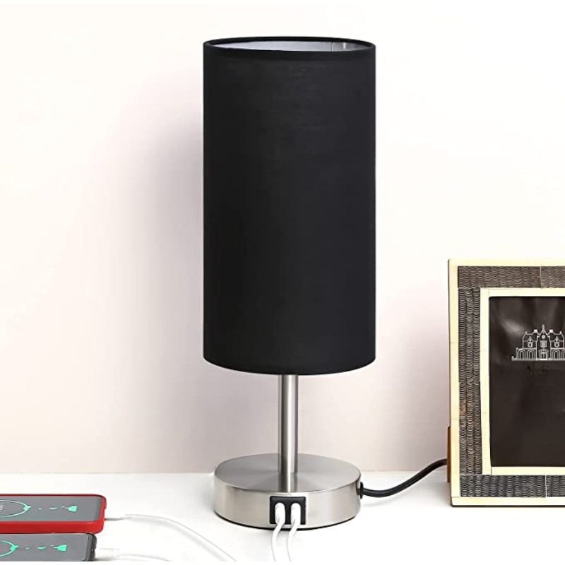 Lâmpada de Mesa com Controlo Tátil - Lâmpada de Mesa com Portas USB e Abajur Flaxen Regulável em 3 Níveis