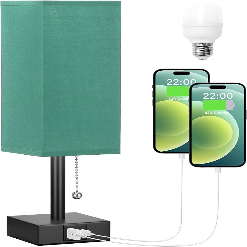 Table lamp with 3 brightness levels - 2700/3500/5000K Night light with USB ports and pull cord