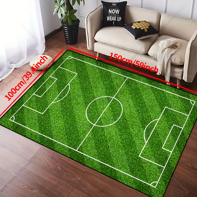 Soccer Field Pattern Floor Rug - Non-slip Washable Lounge Mat for Living Room, Bedroom, Garden or Gaming Room