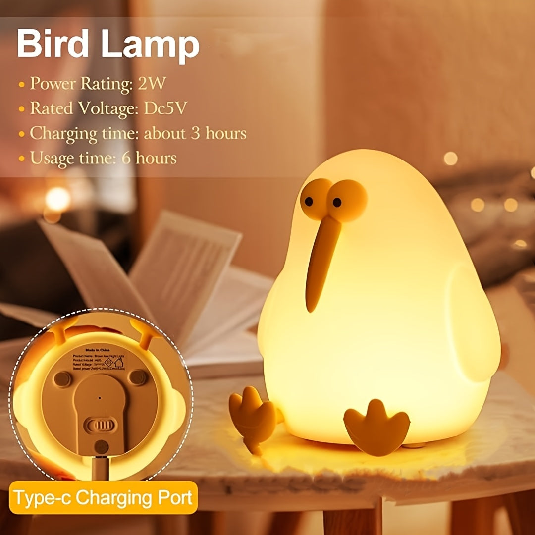 KiwiGlow - Lampada Notturna LED KiwiBird, Ricaricabile via USB con Sensore Touch Dimmerabile