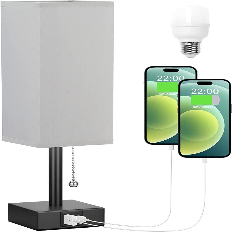 Candeeiro de mesa com 3 níveis de luminosidade - 2700/3500/5000K Luminária noturna com portas USB e cordão de tração