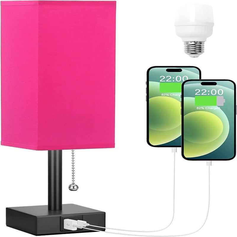 Table lamp with 3 brightness levels - 2700/3500/5000K Night light with USB ports and pull cord