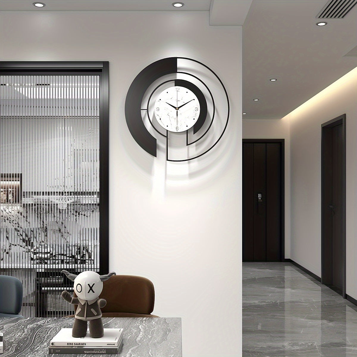 GeoClock - Stille Geometrische Wandklok van Zwart Metaal