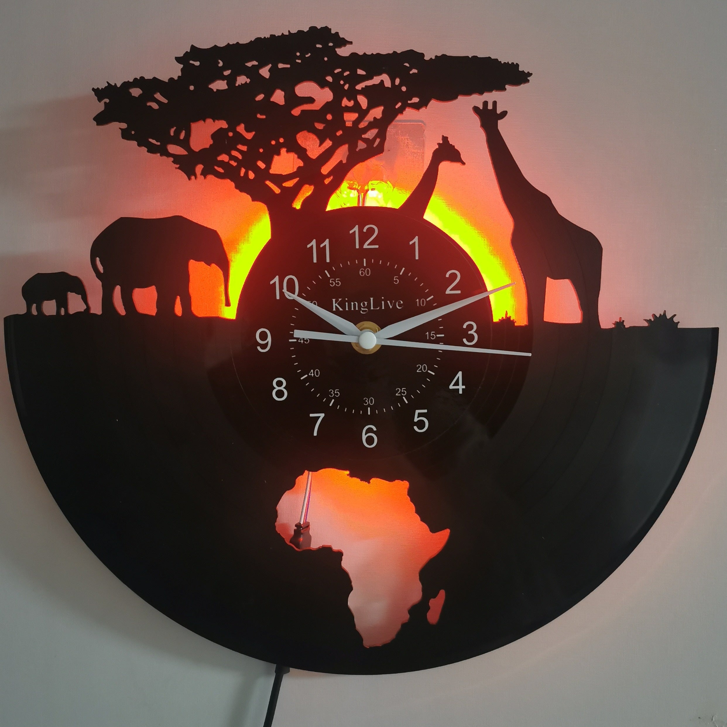 Vinyl Record Wandklok - Giraffe Thema, Stille Klok, Voor Woonkamer, Slaapkamer, Keuken of Kantoor