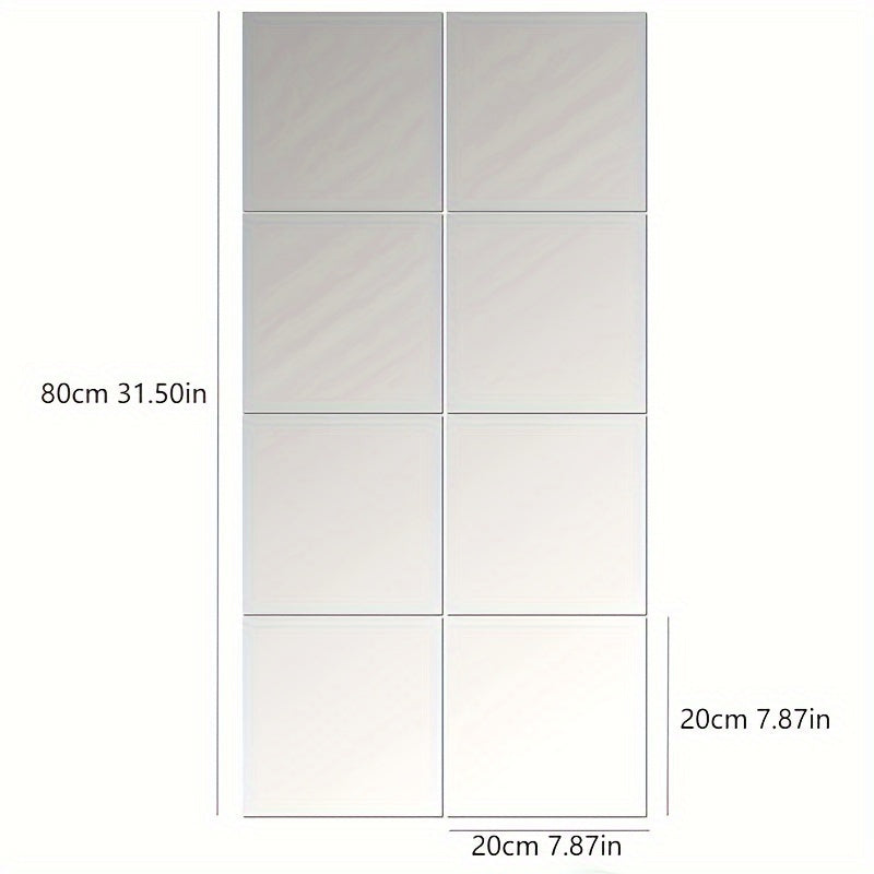 Set di 8 Piastrelle a Specchio 3D in Acrilico - Resistente agli Urti, Decorazione Autoadesiva per Soggiorno, Camera da Letto, Ufficio e Cucina